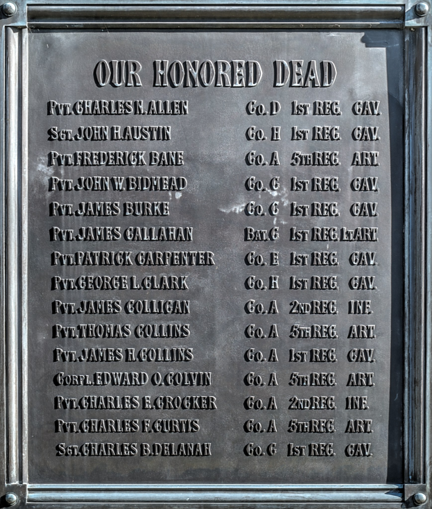 Gedenktafel an einer Gebäudeseite mit der Inschrift "Unseren Ehrenvollen Toten" aus Metall.