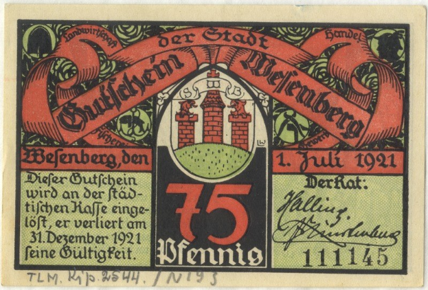 Alte deutsche Banknote mit einem Gebäude, 'Bundesliga'-Text und einem Logo auf weißem Hintergrund.