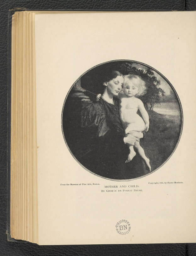 Ein aufgeschlagenes Buch mit einer Illustration einer Frau, die ein Baby hält, und dem Text "Mutter und Kind" zu sehen.