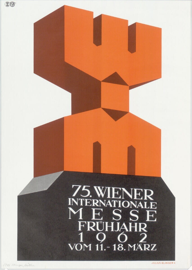 Plakat für die 75. Internationale Messe Frühjahr in München, Deutschland, mit einer farbenfrohen zentralen Skulptur und Eventdetails auf einem weißen Hintergrund.