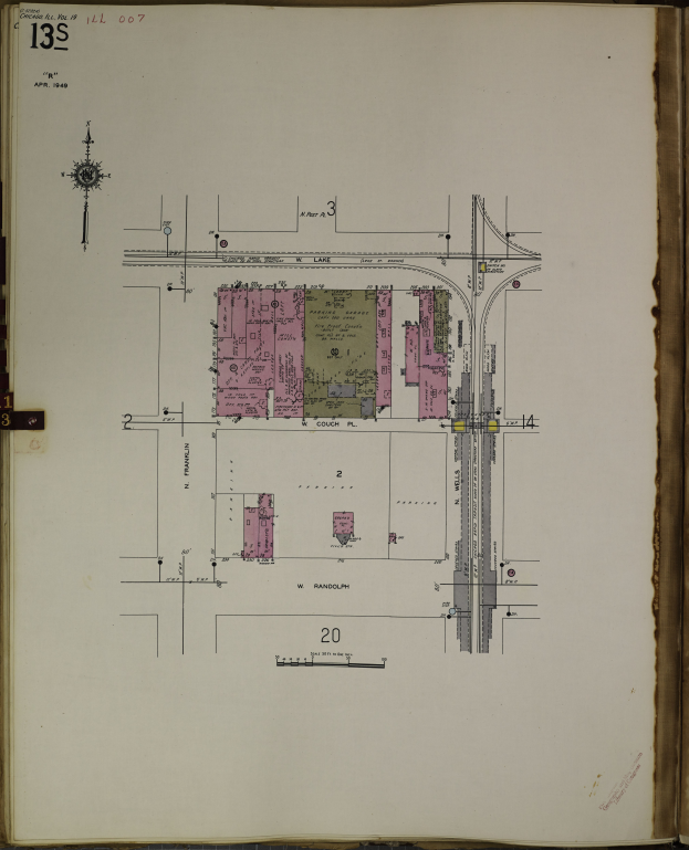 Ein aufgeschlagenes Buch mit einer detaillierten Stadtzeichnung und Text, das umfassende Pläne und Informationen zur Stadt enthält.