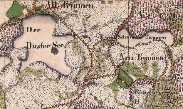 Ein detaillierter alter Stadtplan von Düsseldorf, Deutschland, der Straßen, Gebäude, Sehenswürdigkeiten und Text mit Informationen zur Bevölkerung, Bevölkerungsdichte und Lage der Stadt zeigt.