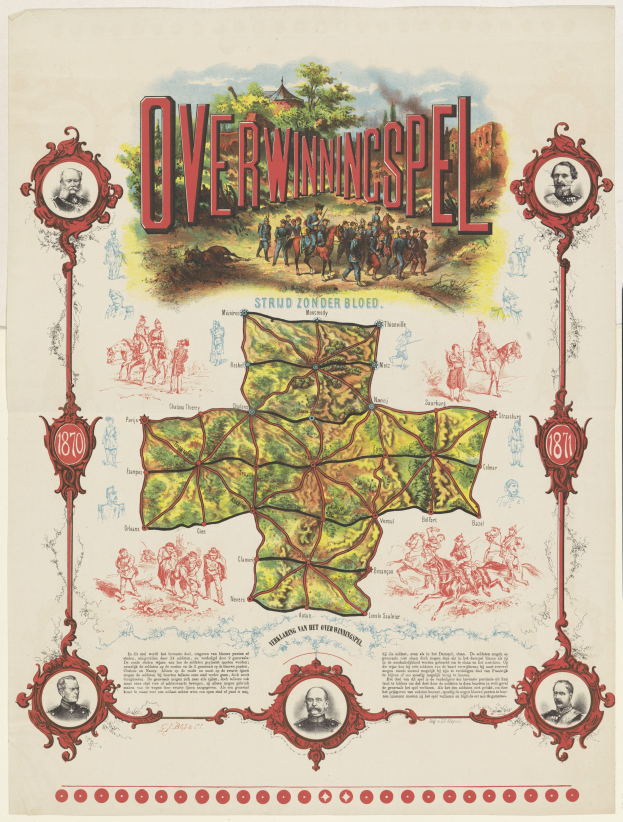 Ein farbenfrohes und detailliertes Stadtplan-Poster von Overwiningspel, Deutschland, mit lachenden Menschen, Bäumen und verschiedenen beschrifteten Sehenswürdigkeiten in fetter Schrift.