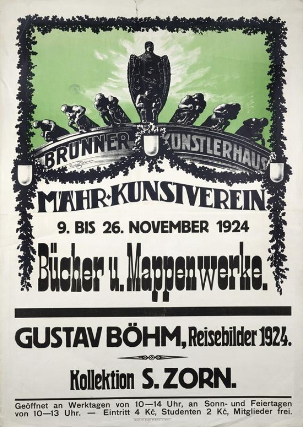 Alte deutsche Propagandaplakat von 1924 in Weiß und Grün mit einer Gruppe von Menschen vor einem Gebäude und Text.